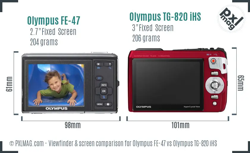 Olympus FE-47 vs Olympus TG-820 iHS Screen and Viewfinder comparison
