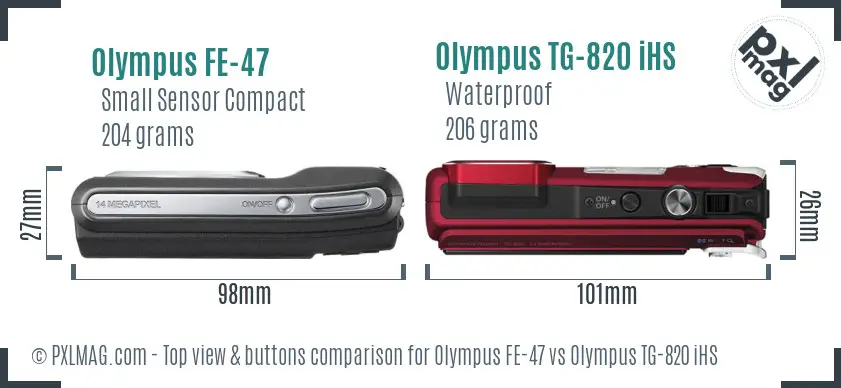 Olympus FE-47 vs Olympus TG-820 iHS top view buttons comparison