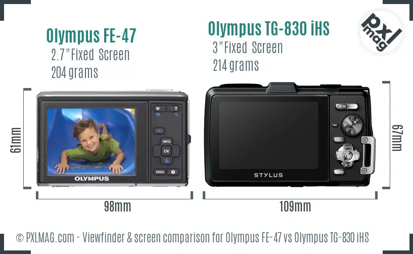 Olympus FE-47 vs Olympus TG-830 iHS Screen and Viewfinder comparison