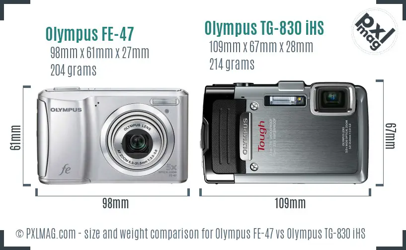 Olympus FE-47 vs Olympus TG-830 iHS size comparison