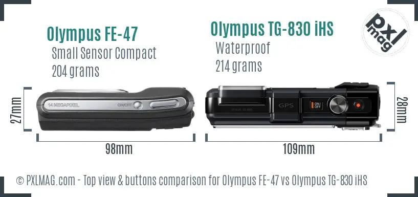 Olympus FE-47 vs Olympus TG-830 iHS top view buttons comparison