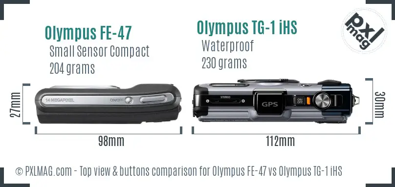 Olympus FE-47 vs Olympus TG-1 iHS top view buttons comparison