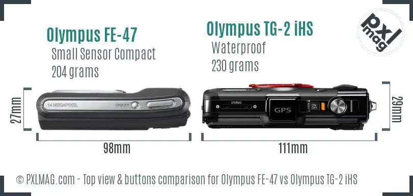 Olympus FE-47 vs Olympus TG-2 iHS top view buttons comparison