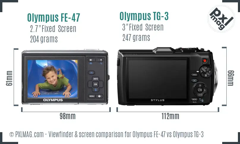 Olympus FE-47 vs Olympus TG-3 Screen and Viewfinder comparison