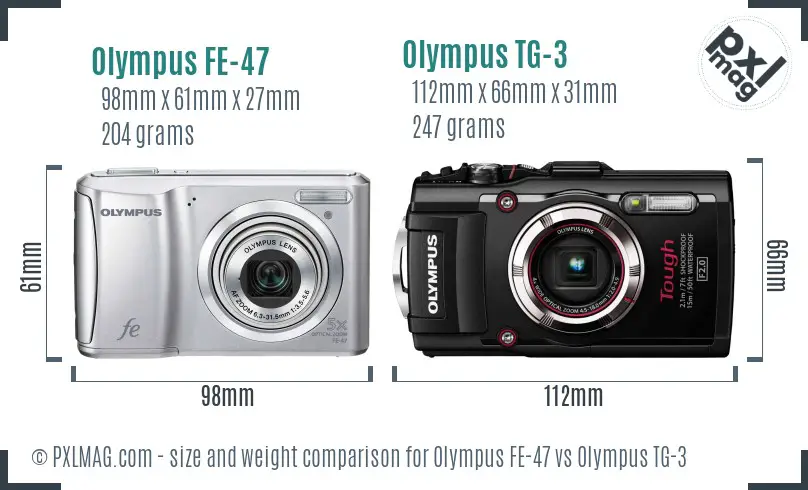 Olympus FE-47 vs Olympus TG-3 size comparison