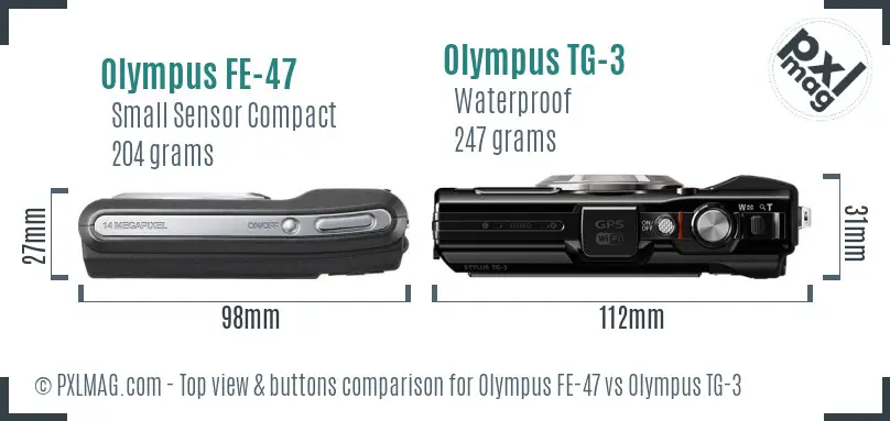 Olympus FE-47 vs Olympus TG-3 top view buttons comparison