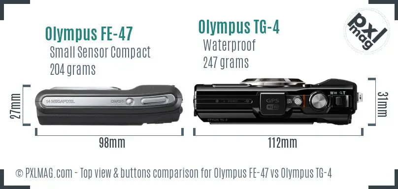 Olympus FE-47 vs Olympus TG-4 top view buttons comparison