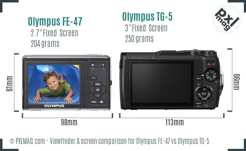 Olympus FE-47 vs Olympus TG-5 Screen and Viewfinder comparison