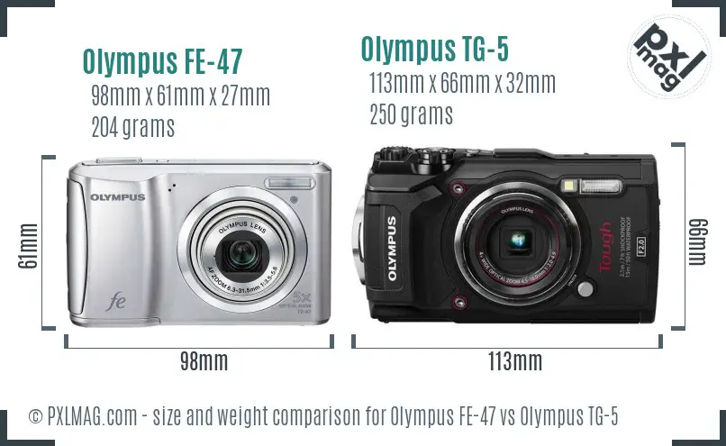 Olympus FE-47 vs Olympus TG-5 size comparison
