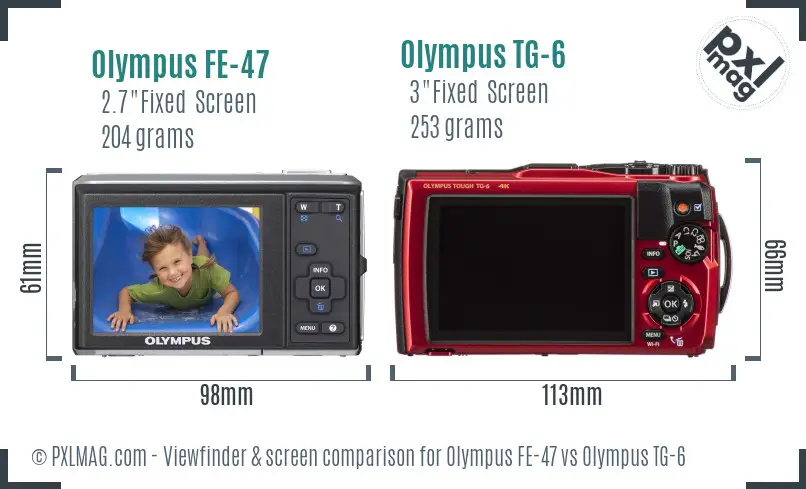 Olympus FE-47 vs Olympus TG-6 Screen and Viewfinder comparison