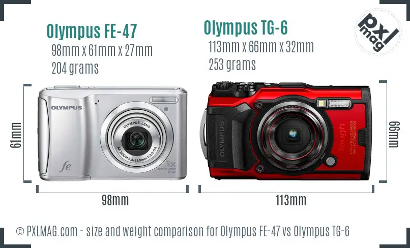 Olympus FE-47 vs Olympus TG-6 size comparison