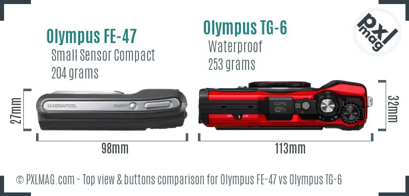 Olympus FE-47 vs Olympus TG-6 top view buttons comparison