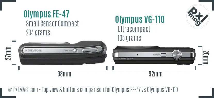 Olympus FE-47 vs Olympus VG-110 top view buttons comparison