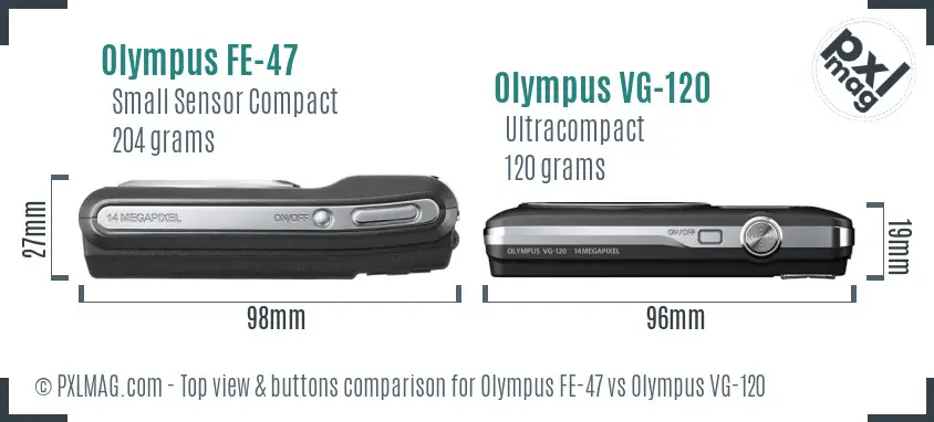 Olympus FE-47 vs Olympus VG-120 top view buttons comparison
