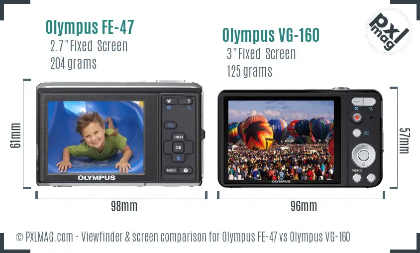 Olympus FE-47 vs Olympus VG-160 Screen and Viewfinder comparison