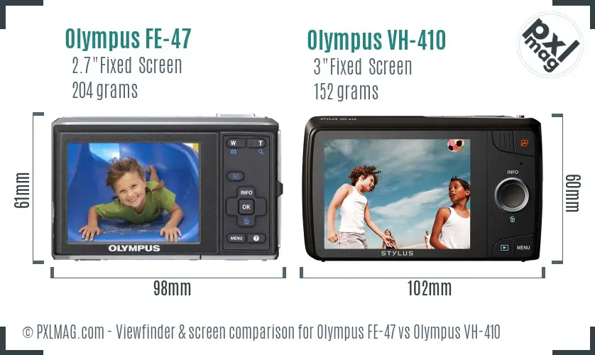 Olympus FE-47 vs Olympus VH-410 Screen and Viewfinder comparison