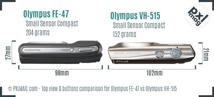 Olympus FE-47 vs Olympus VH-515 top view buttons comparison