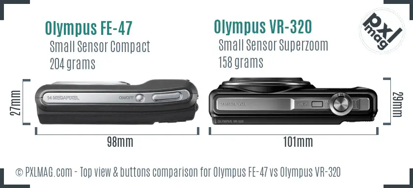 Olympus FE-47 vs Olympus VR-320 top view buttons comparison
