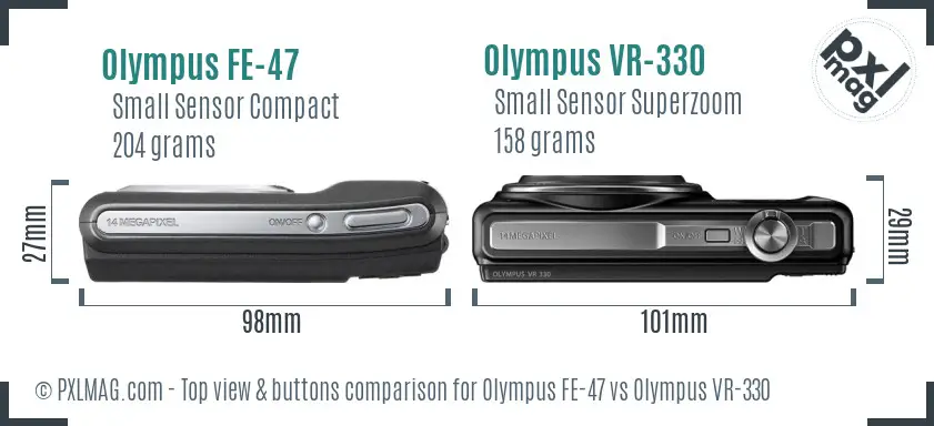 Olympus FE-47 vs Olympus VR-330 top view buttons comparison