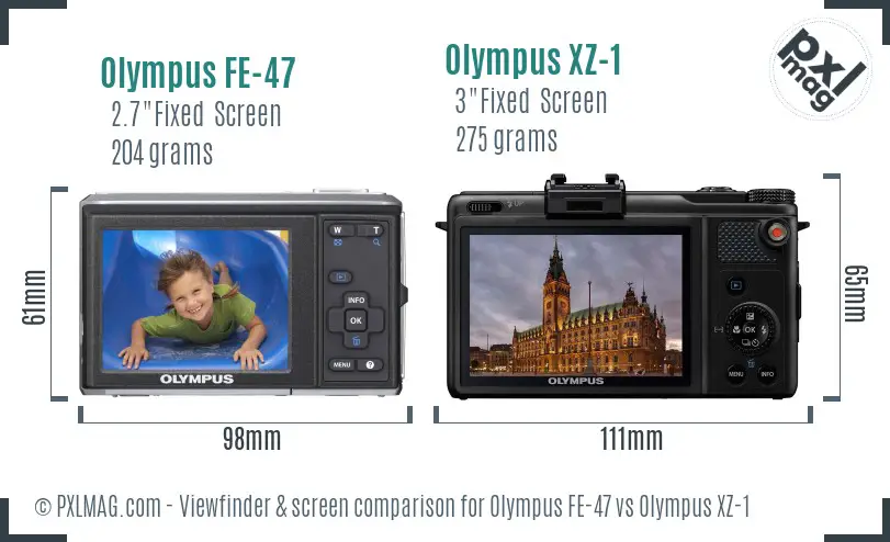 Olympus FE-47 vs Olympus XZ-1 Screen and Viewfinder comparison