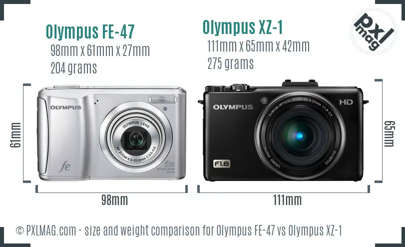 Olympus FE-47 vs Olympus XZ-1 size comparison