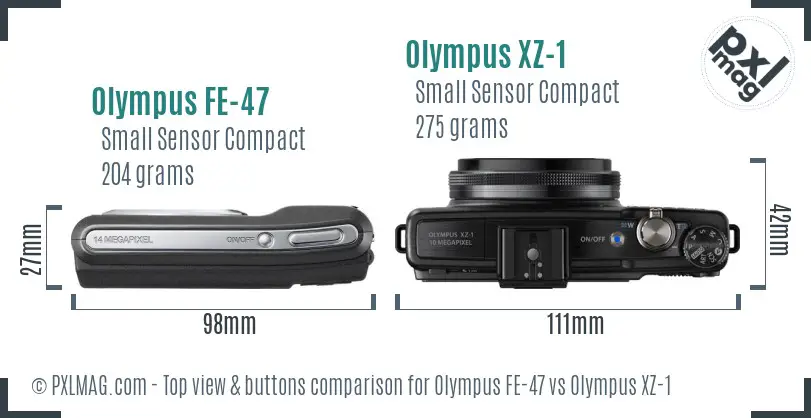Olympus FE-47 vs Olympus XZ-1 top view buttons comparison