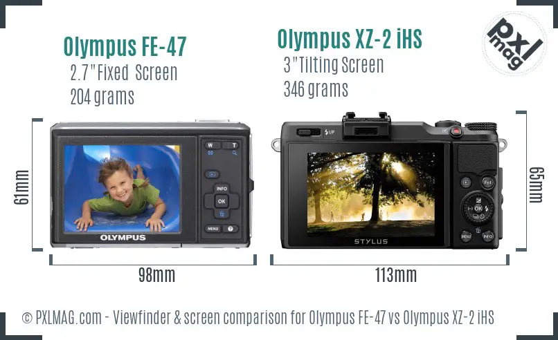 Olympus FE-47 vs Olympus XZ-2 iHS Screen and Viewfinder comparison