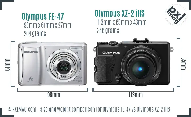 Olympus FE-47 vs Olympus XZ-2 iHS size comparison