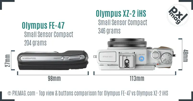 Olympus FE-47 vs Olympus XZ-2 iHS top view buttons comparison