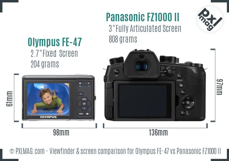 Olympus FE-47 vs Panasonic FZ1000 II Screen and Viewfinder comparison