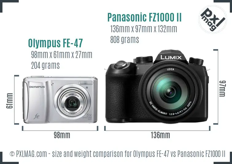 Olympus FE-47 vs Panasonic FZ1000 II size comparison
