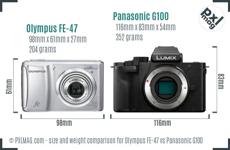 Olympus FE-47 vs Panasonic G100 size comparison