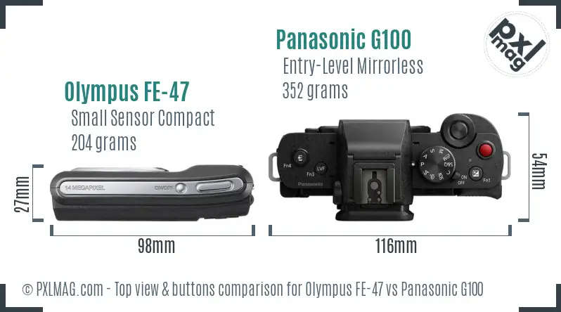 Olympus FE-47 vs Panasonic G100 top view buttons comparison