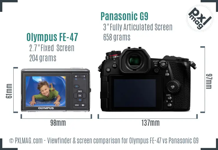 Olympus FE-47 vs Panasonic G9 Screen and Viewfinder comparison