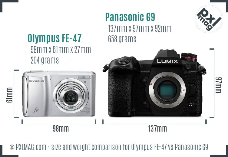 Olympus FE-47 vs Panasonic G9 size comparison