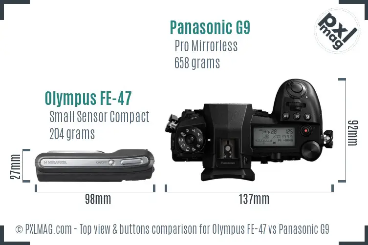 Olympus FE-47 vs Panasonic G9 top view buttons comparison