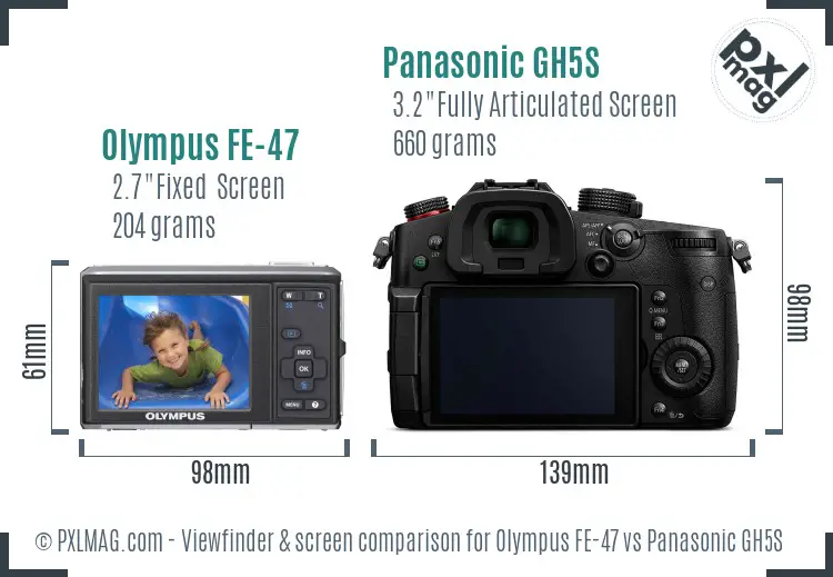 Olympus FE-47 vs Panasonic GH5S Screen and Viewfinder comparison