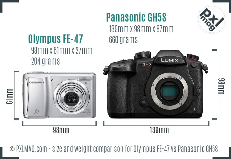 Olympus FE-47 vs Panasonic GH5S size comparison