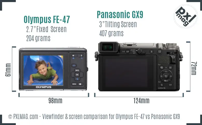 Olympus FE-47 vs Panasonic GX9 Screen and Viewfinder comparison
