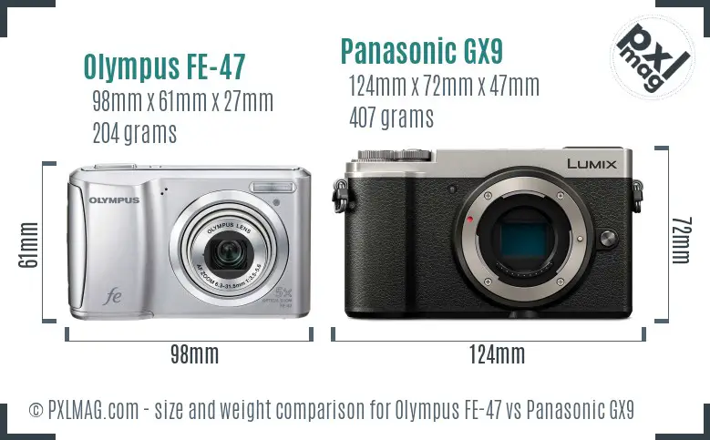 Olympus FE-47 vs Panasonic GX9 size comparison