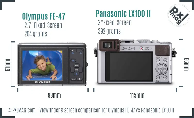 Olympus FE-47 vs Panasonic LX100 II Screen and Viewfinder comparison