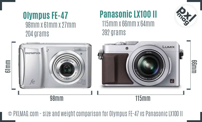 Olympus FE-47 vs Panasonic LX100 II size comparison