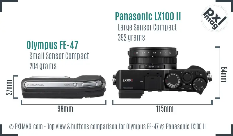 Olympus FE-47 vs Panasonic LX100 II top view buttons comparison