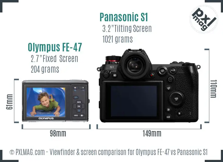 Olympus FE-47 vs Panasonic S1 Screen and Viewfinder comparison
