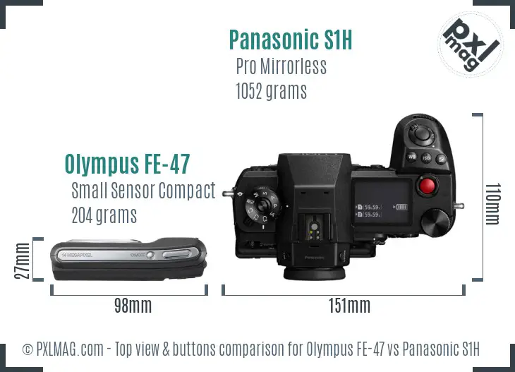Olympus FE-47 vs Panasonic S1H top view buttons comparison