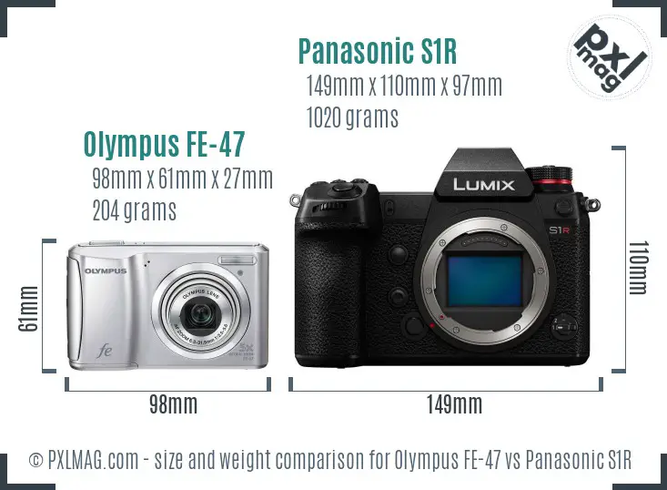 Olympus FE-47 vs Panasonic S1R size comparison