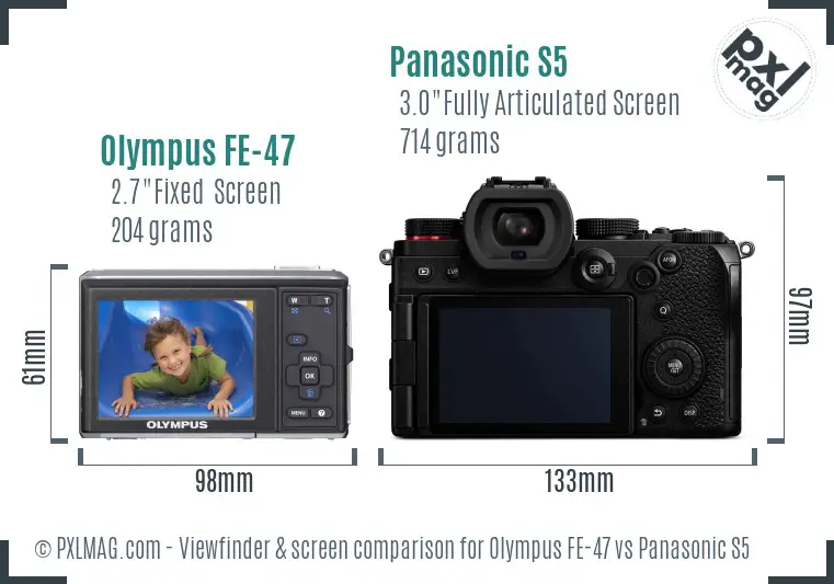 Olympus FE-47 vs Panasonic S5 Screen and Viewfinder comparison