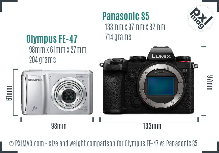 Olympus FE-47 vs Panasonic S5 size comparison