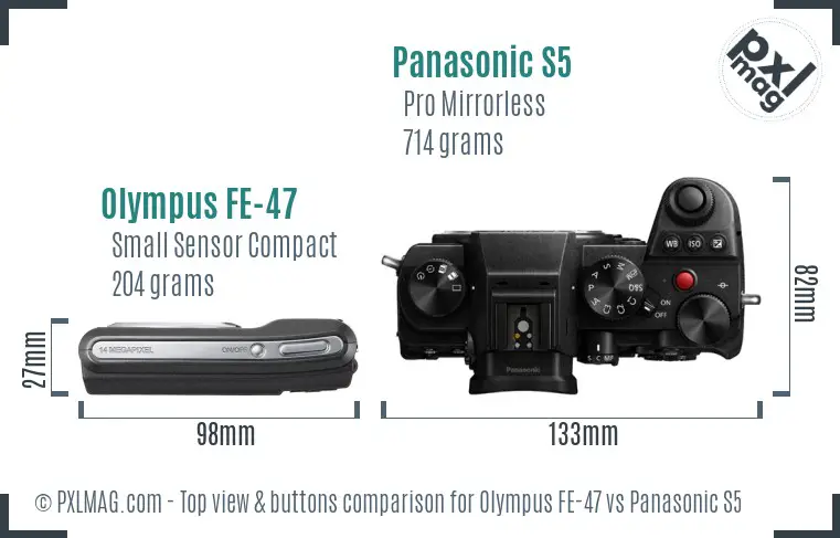 Olympus FE-47 vs Panasonic S5 top view buttons comparison