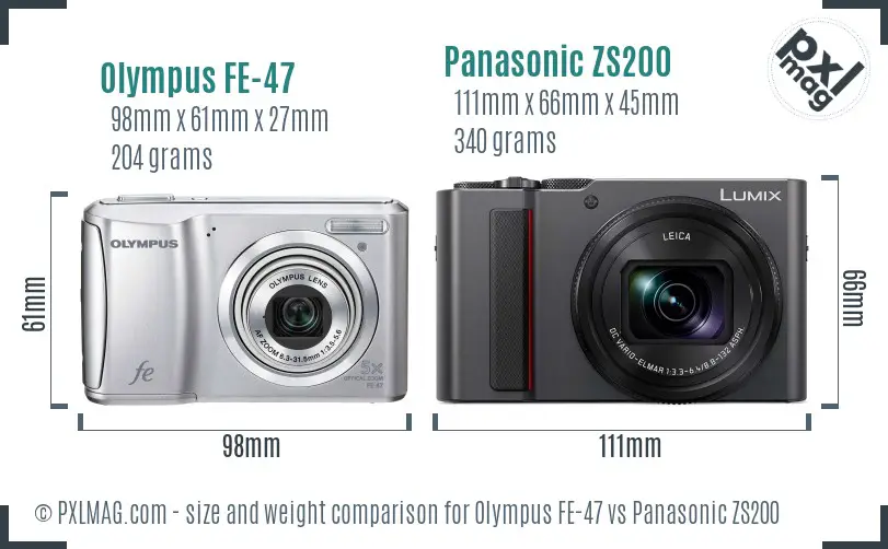 Olympus FE-47 vs Panasonic ZS200 size comparison